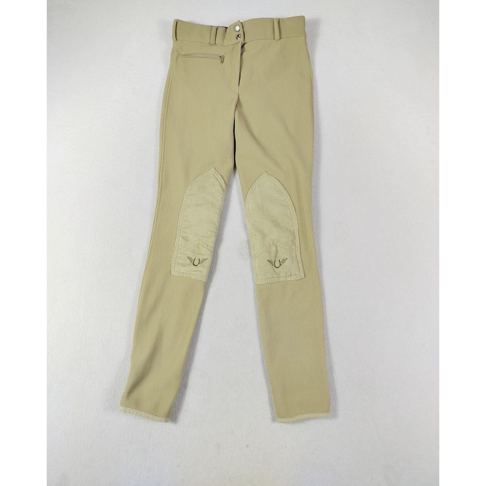 TuffRider Equestrian Breeches Pants Womens 26 Beige‎ Ribbed Knee Patch Jodhpurs